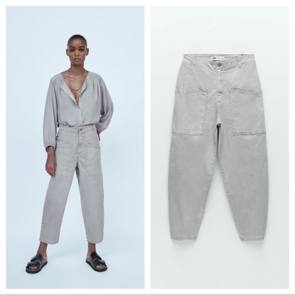 Zara | Pants u0026 Jumpsuits | Zara The Gardener Grey Cargo Utility Pants Size  | Poshmark